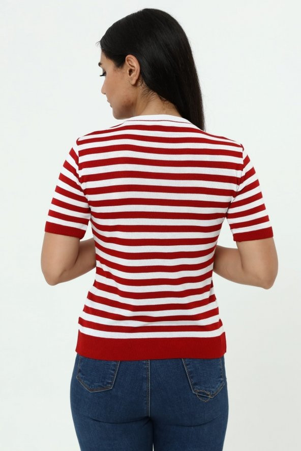 Çizgili Yonca Kısa Kol Fit Kesim T-shirt - 9