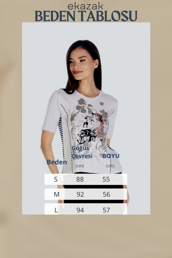 Kadın Beyaz Doğa Baskılı Vizkoz Tişört - 6
