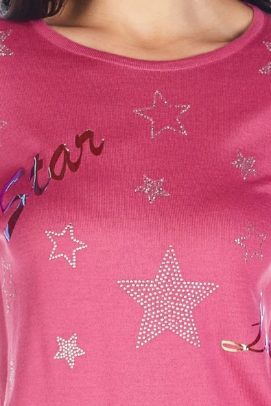 Kadın Kristal Taş Baskı Dejorlu Triko Kazak - 9