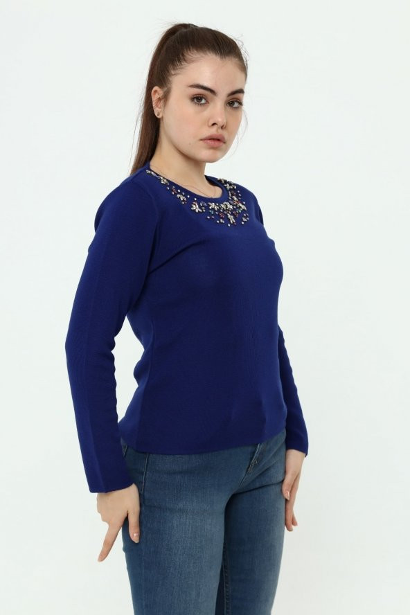 Kadın Kristal Taş El Işçliği Triko Bluz - Resim 3