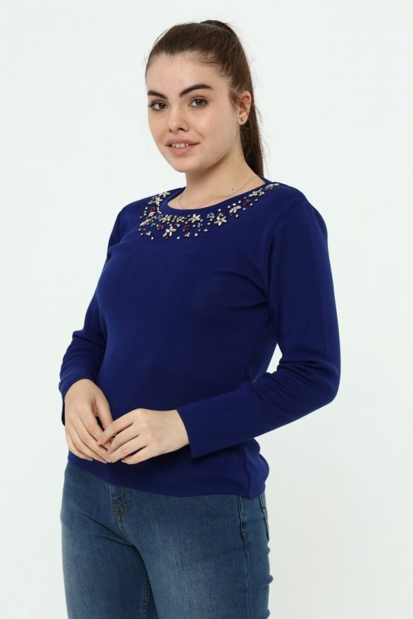 Kadın Kristal Taş El Işçliği Triko Bluz - Resim 4