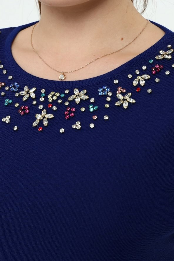 Kadın Kristal Taş El Işçliği Triko Bluz - Resim 5