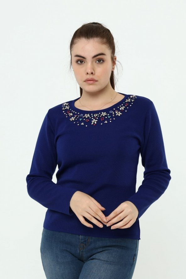 Kadın Kristal Taş El Işçliği Triko Bluz - Resim 6