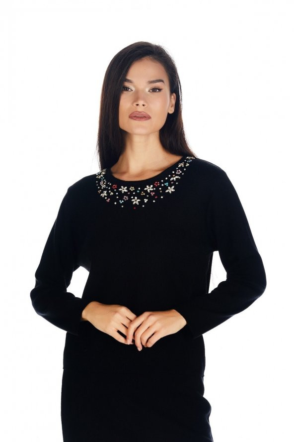 Kadın Kristal Taş El Işçliği Triko Bluz - Resim 9