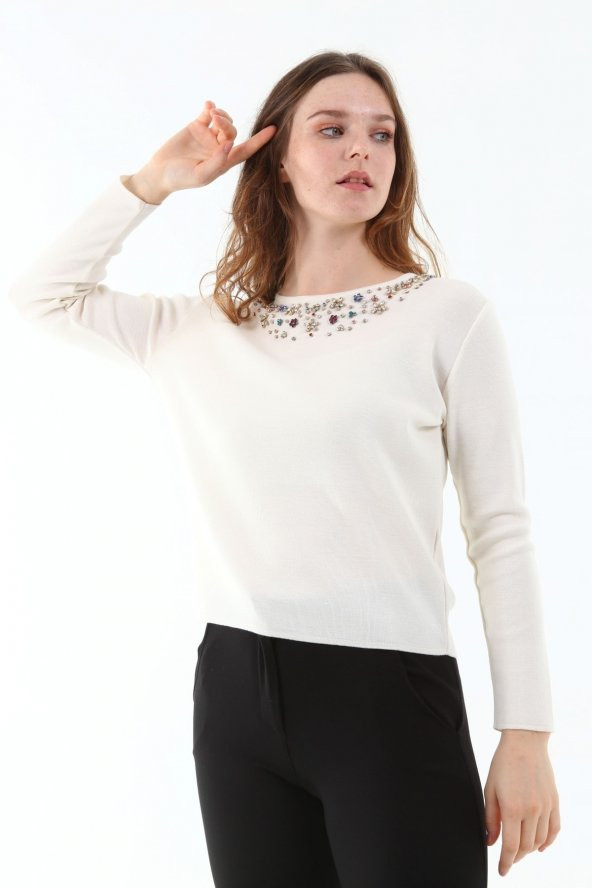Kadın Kristal Taş El Işçliği Triko Bluz - Resim 11