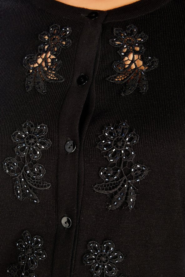 Kadın Siyah Vintage Triko Hırka - 4