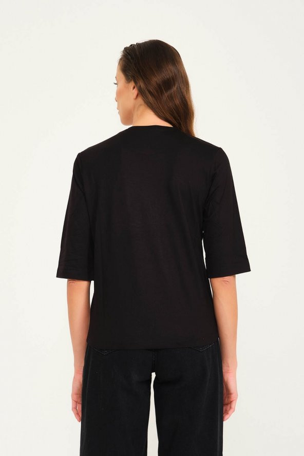Tropikal Desen Basılı T-shirt Bluz - 2