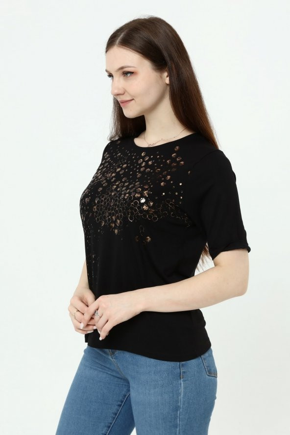 Örme Gold Baskılı Tişört - 4