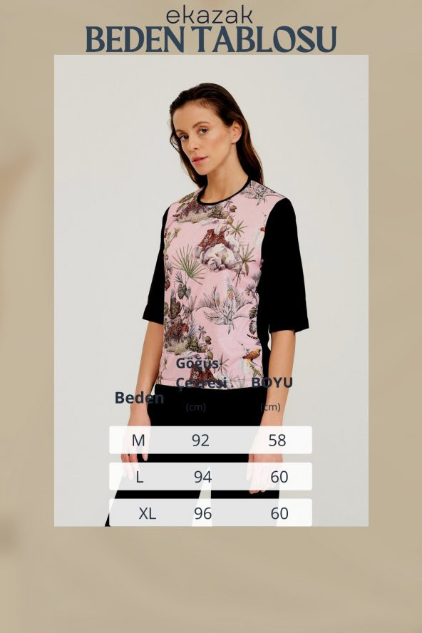Tropikal Desen Basılı T-shirt Bluz - 7