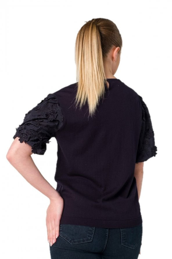 Güpür Dantel Yonca Çiçekli Kol Bluz - Resim 2