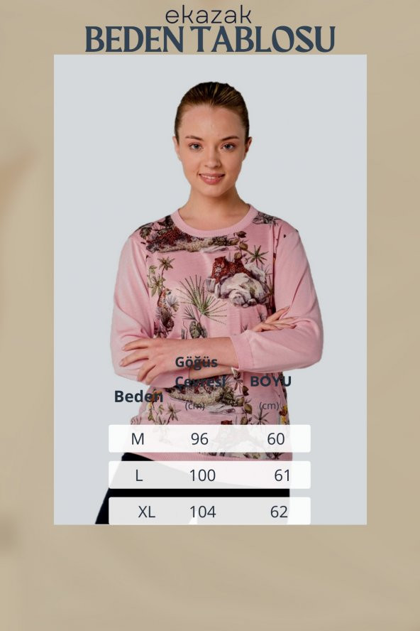Kristal Doğal Yaşam Baskılı Örme Bluz - 5