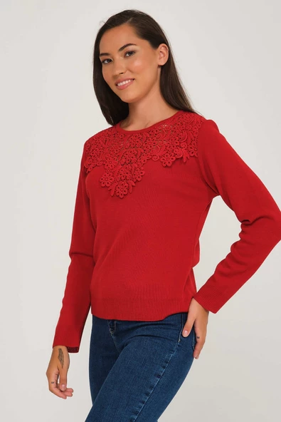 Güpür Dantelli Kristal Triko Kazak - 6