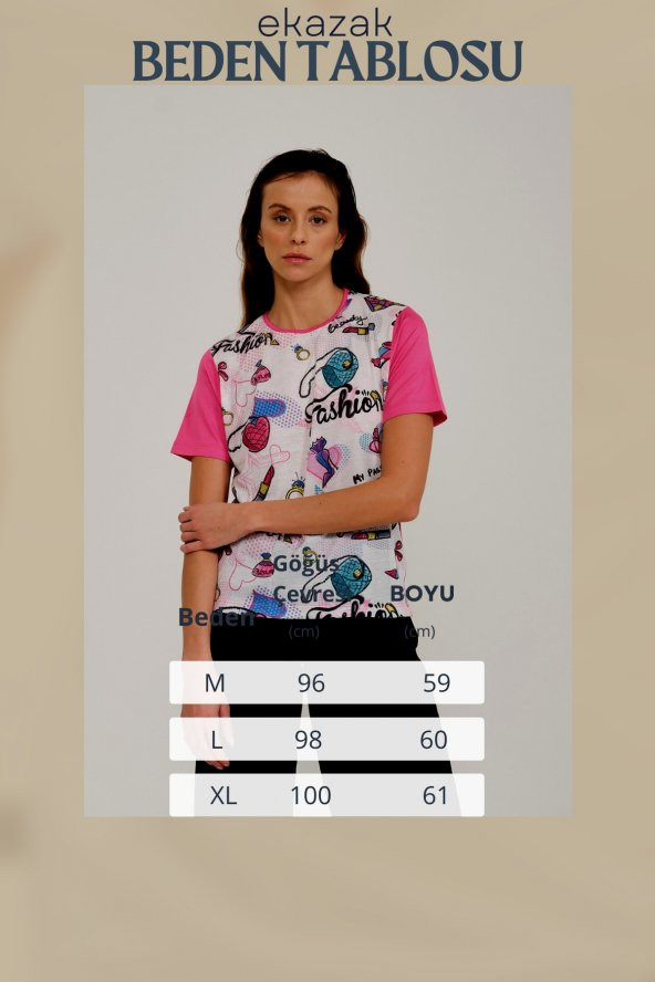 Fashion Baskılı Kristal Taşlı Viskoz T-shirt - 7