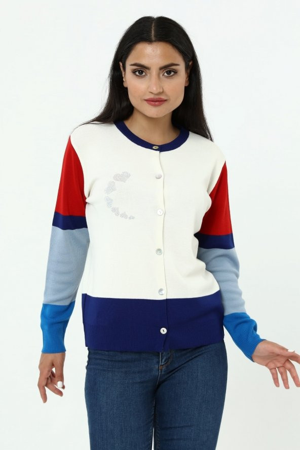 Kadın Kristal Taş Kalplı Hırka