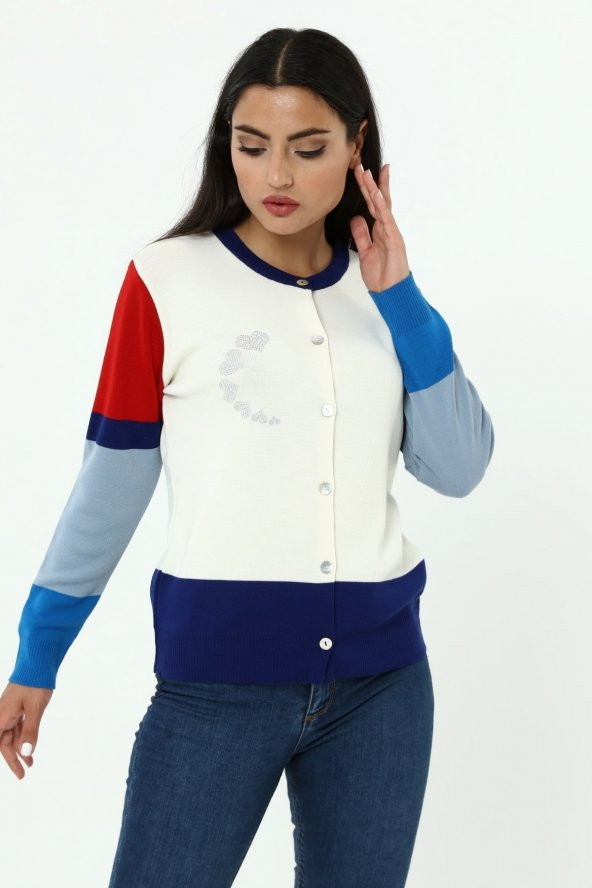 Kadın Kristal Taş Kalplı Hırka - 3