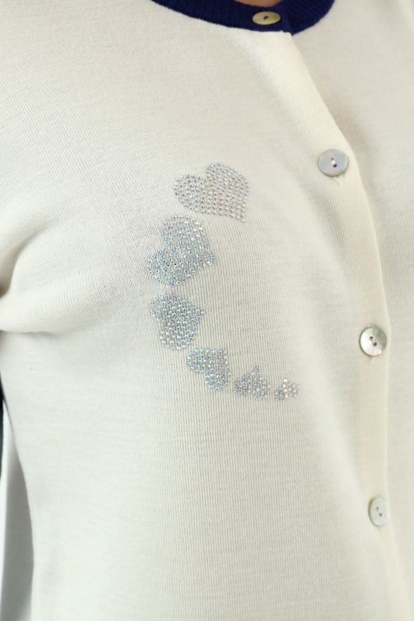 Kadın Kristal Taş Kalplı Hırka - 5