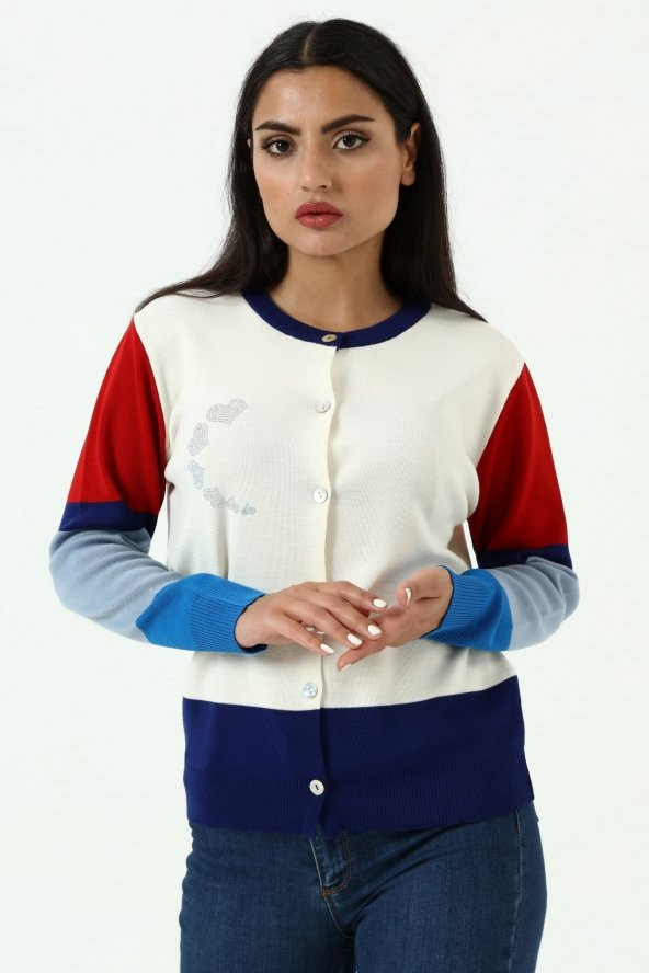 Kadın Kristal Taş Kalplı Hırka - 6