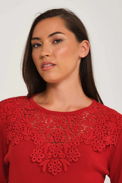 Güpür Dantelli Kristal Triko Kazak - 5