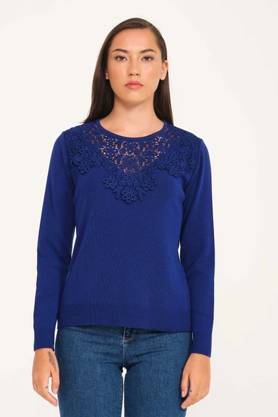 Güpür Dantelli Kristal Triko Kazak - 8