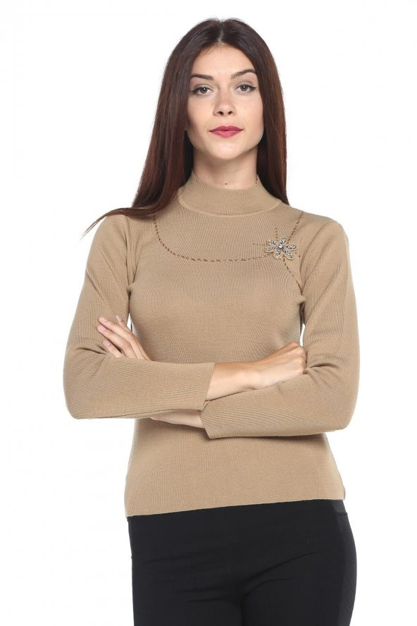 Balıkçı Yaka Taş Desenli Triko Kazak - 5