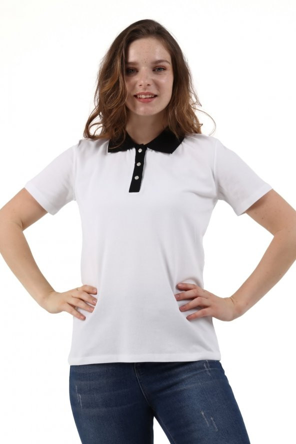 Polo Yaka Pike Kadın Pamuk T-shirt - 4