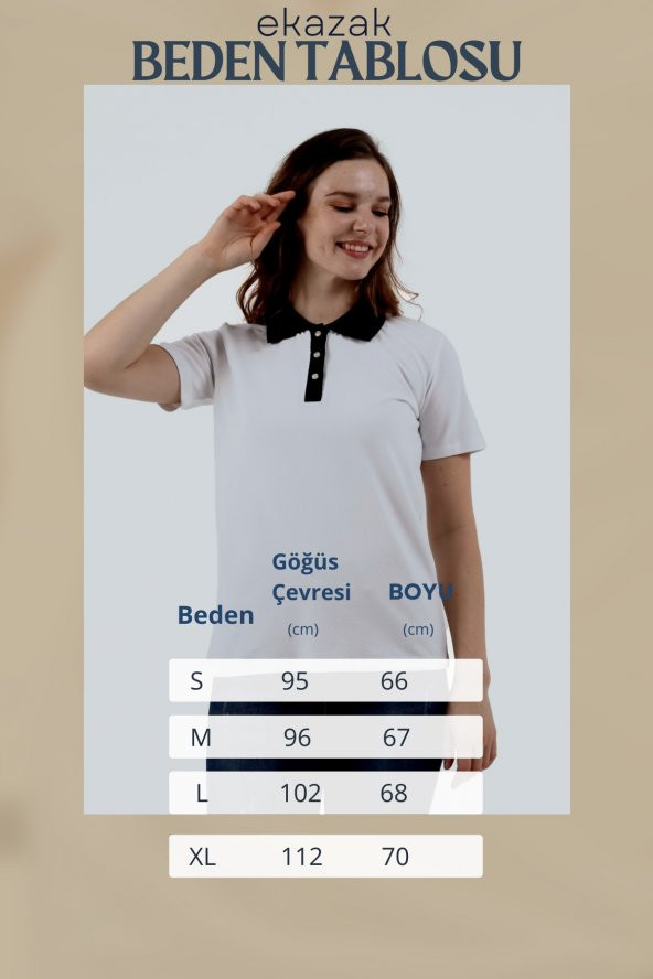 Polo Yaka Pike Kadın Pamuk T-shirt - 5