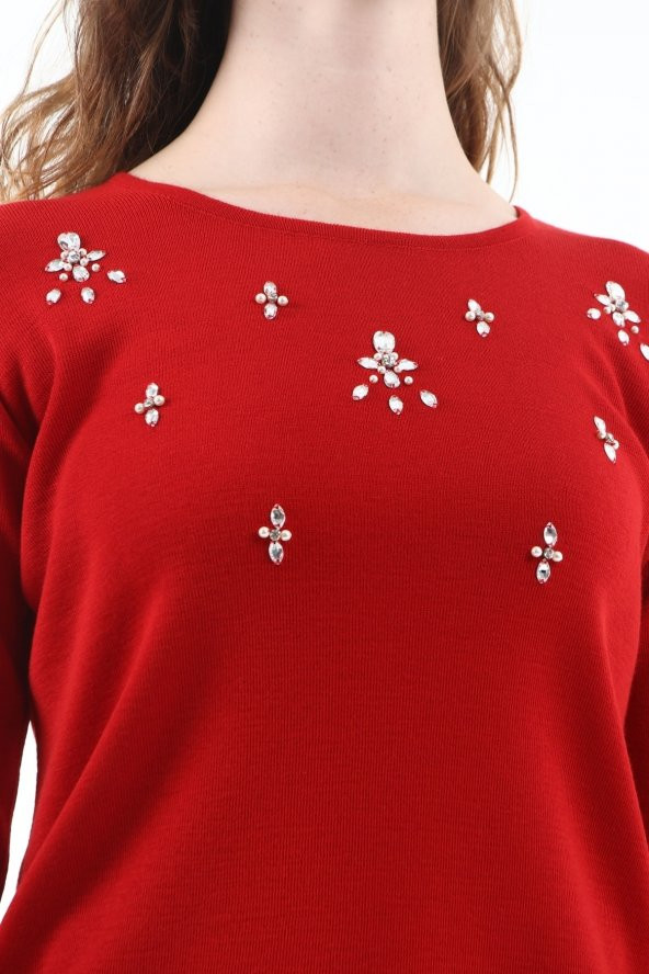 Kristal Taş Işlemeli Abiye Kadın Triko Bluz - Resim 4