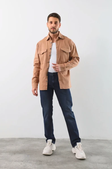 Erkek Oversize Jean Gömlek Bej - 4