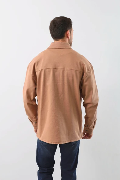 Erkek Oversize Jean Gömlek Bej - 5