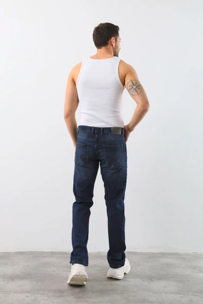 Erkek Likralı Straight Fit Jean Pantolon Mavi - Resim 5