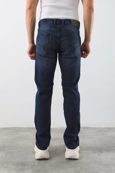 Erkek Likralı Straight Fit Jean Pantolon Mavi - Resim 7