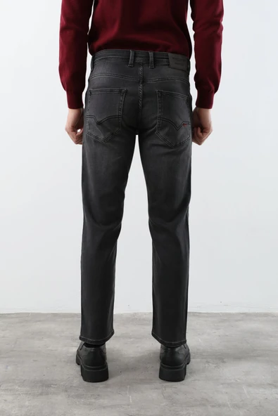 Erkek Likralı Straight Fit Jean Pantolon Siyah - 7