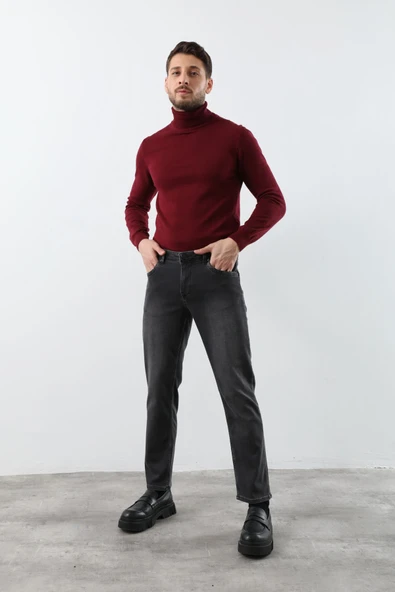 Erkek Likralı Straight Fit Jean Pantolon Siyah