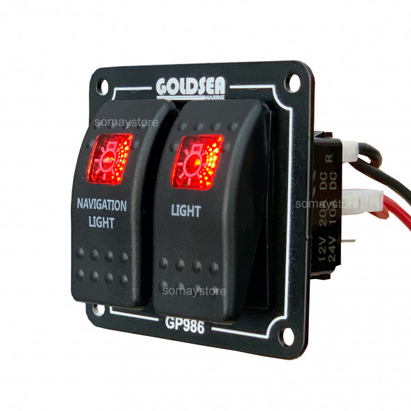 Goldsea 2 Anahtarlı Switch Panel Slim Model Kontrol Paneli Sembollü Kırmızı Işıklı 12-24v