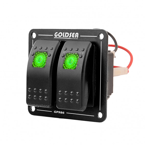 Goldsea 2 Anahtarlı Switch Panel Slim Model  Kontrol Paneli Yeşil Işıklı 12-24v