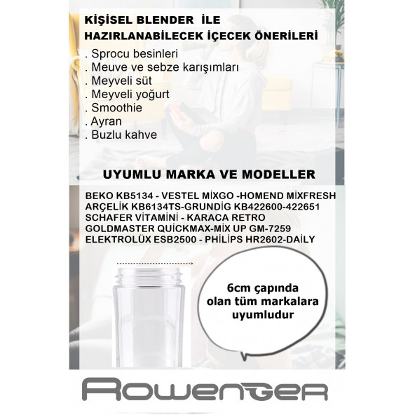 Rowenger Smoothie Blender Matarası Şişesi Arçelik Beko Grundig Vestel Goldmaster Schafer Homend RO-600 - 3
