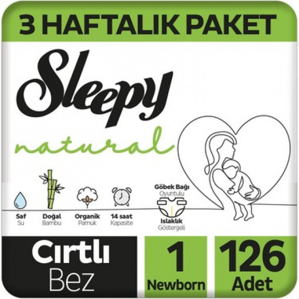 Sleepy Natural 3 Haftalık Paket Bebek Bezi 1 Numara Yenidoğan 126 Adet ürün görseli 1