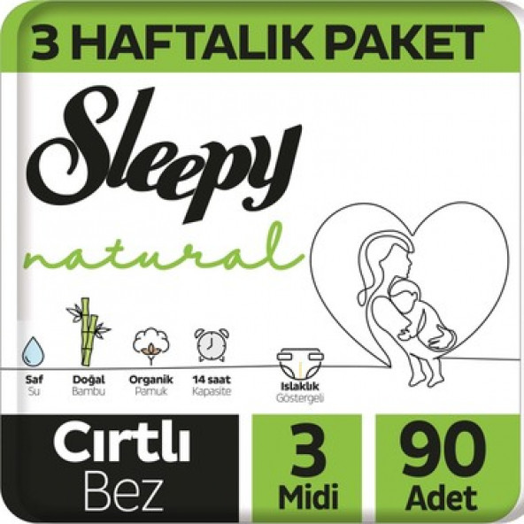 Sleepy Natural 3 Haftalık Paket Bebek Bezi 3 Numara Midi 90 Adet