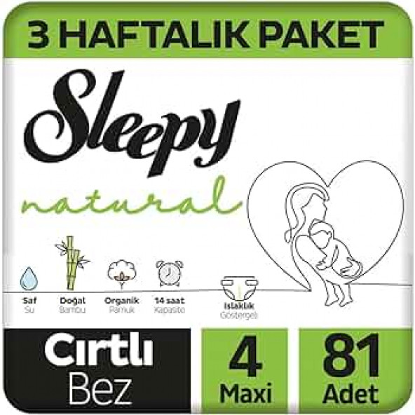 Sleepy Natural 3 Haftalık Paket Bebek Bezi 4 Numara Maxi 81 Adet