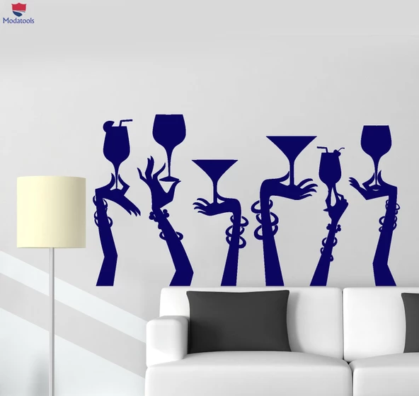 Barlar Restoranlar Duvar Sticker Kadın Eller Kokteyl Cam Parti Bar Gece Kulübü Çıkartmalar Benzersiz Hediyelik