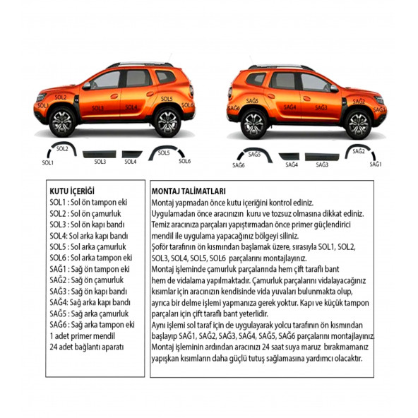 Dacia Duster Uyumlu Kapı ve Çamurluk Koruma Dodik Seti Premium Düz Enjeksiyon Baskı 2018 ve Üst - Resim 4