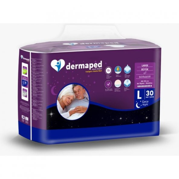 Dermaped Gece Large 100-150 cm 30lu Bel Bantlı Yetişkin Hasta Bezi