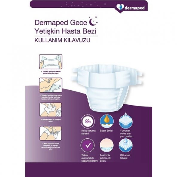 Dermaped Gece Large 100-150 cm 30lu Bel Bantlı Yetişkin Hasta Bezi - 4