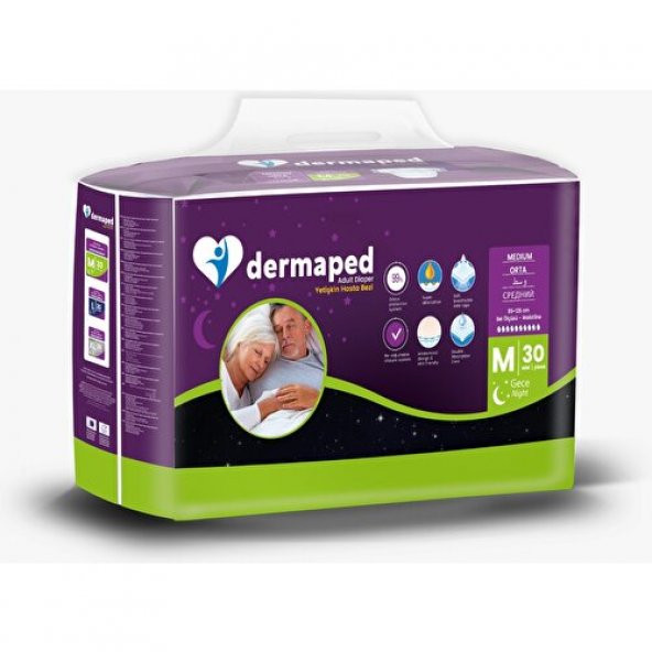 Dermaped Gece Medium 85-125 cm 30lu Bel Bantlı Yetişkin Hasta Bezi - 1