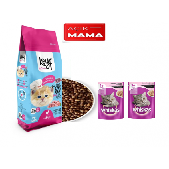 YAVRU KEDİ MAMASI TAVUKLU  3 KG AÇIK MAMA  + WİSHAS 100 GR X 2 ADET