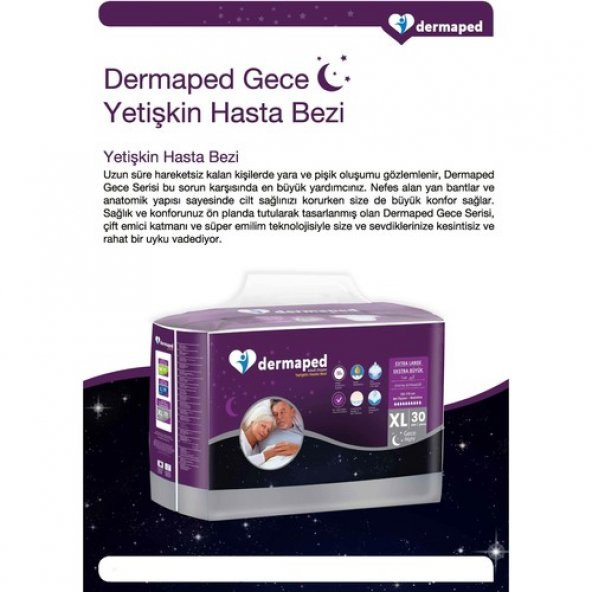 Dermaped Gece X-Large 120-170 cm 30lu Bel Bantlı Yetişkin Hasta Bezi - 3