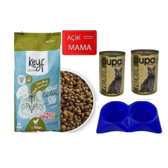 KEDİ MAMASI TAVUKLU AÇIK MAMA 3 KG+MAMA KAPI + TAVUKLU KEDİ KONSERVE  400 GR X 2ADET