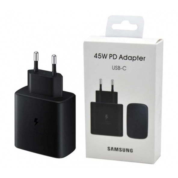 Samsung Galaxy S23 Ultra 5G Uyumlu 45W Süper Hızlı Type-C Şarj Cihazı Adaptör Siyah - EP-TA845