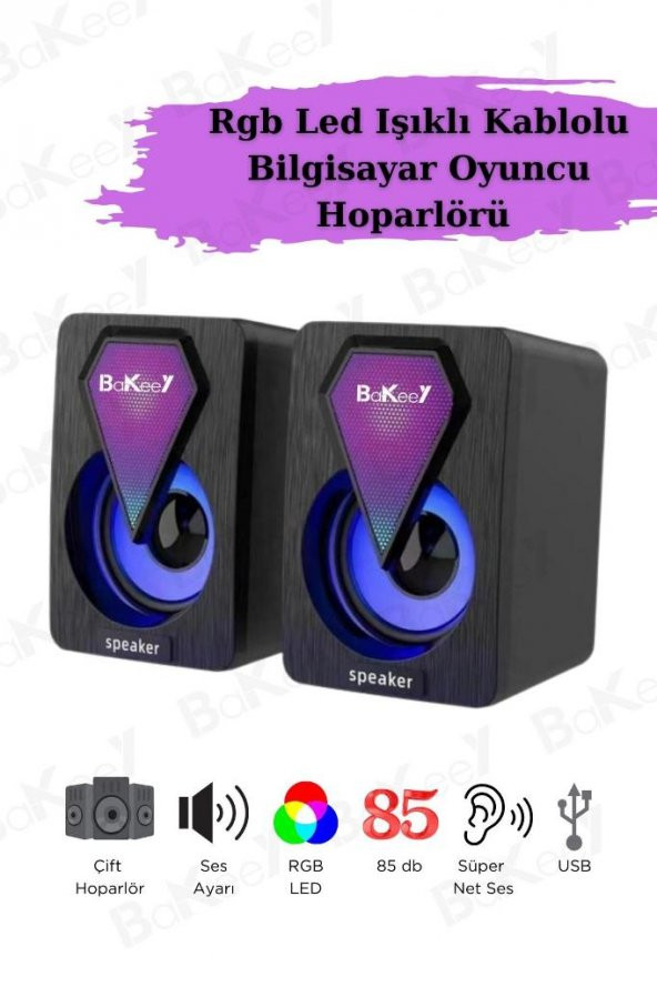 Bilgisayar Hoparlörü Rgb Led Işıklı Laptop Gaming Oyuncu Hoparlörü 1+1 Ses Sistemi Spreaker