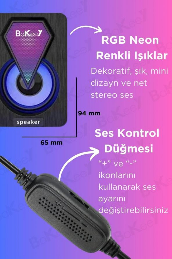 Bilgisayar Hoparlörü Rgb Led Işıklı Laptop Gaming Oyuncu Hoparlörü 1+1 Ses Sistemi Spreaker - 6